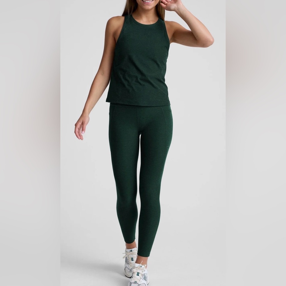 Spacedye Out of Pocket High Waisted Midi Legging, M, Dark Spruce Green Heather